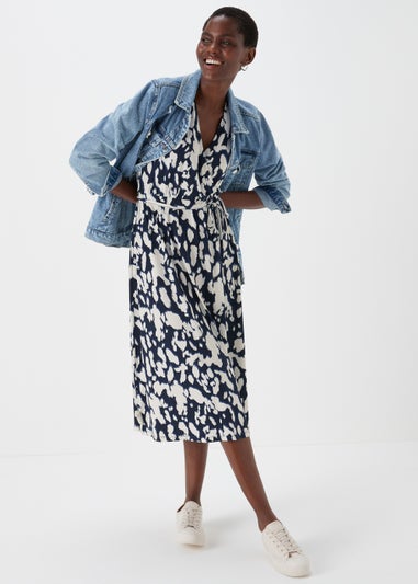 Et Vous Navy & White Print Wrap Midi Dress