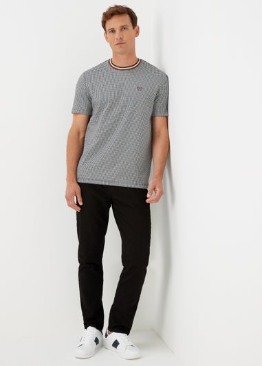 Black & White Jacquard Gingham Print Smart T-Shirt