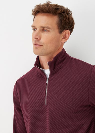 Burgundy Textured Half Zip Sweatshirt