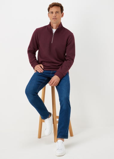 Burgundy Textured Half Zip Sweatshirt