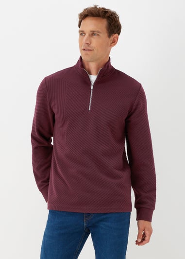 Burgundy Textured Half Zip Sweatshirt