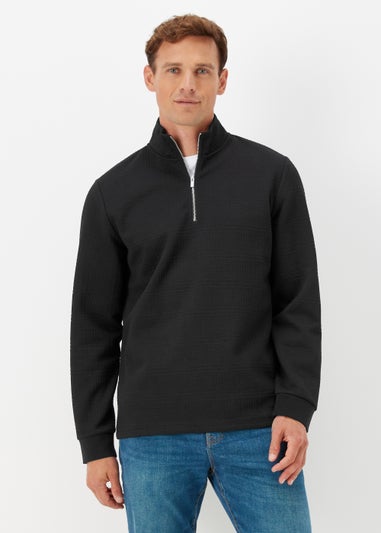 Black Textured Half Zip Sweatshirt