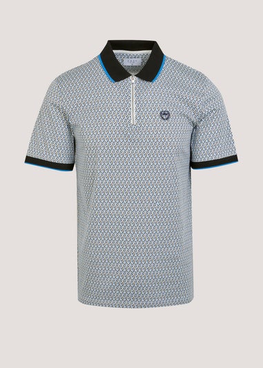 Blue & White Print Polo Shirt