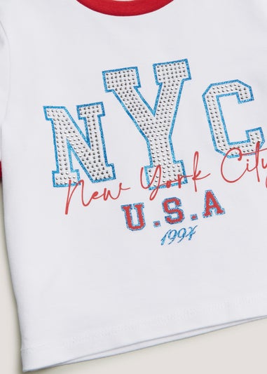 Girls White Short Sleeve Ringer T-Shirt (4-13yrs)