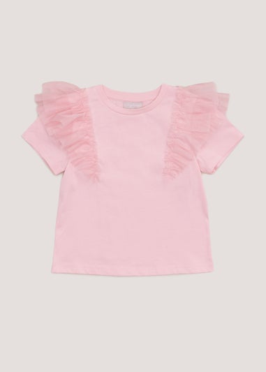 Girls Pink Frill Organza T-Shirt (4-13yrs)