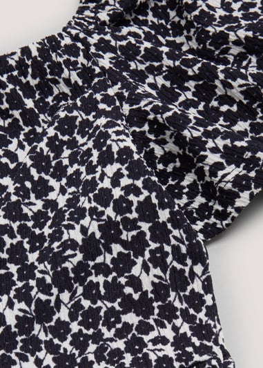 Girls Black & White Floral Print Crinkle Dress (4-13yrs)