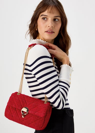 Red Quilted Chain Flap Bag