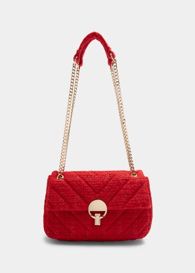 Red Quilted Chain Flap Bag