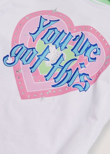 Girls White Print T-Shirt & Cycling Shorts Set (4-13yrs)