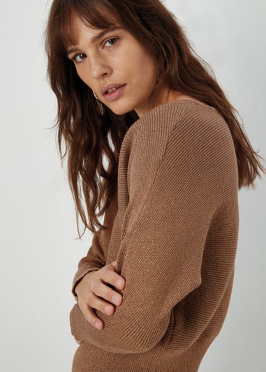 Et Vous Gold Metallic Batwing Knit Jumper