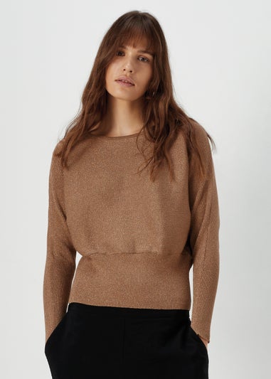 Et Vous Gold Metallic Batwing Knit Jumper