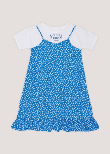 Girls Blue 2 in 1 T-Shirt & Dress Set (4-13yrs)