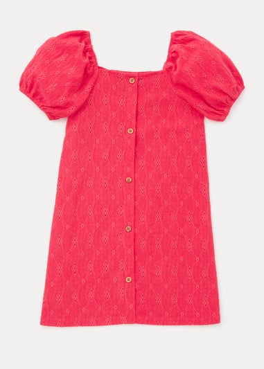 Girls Red Schiffli Dress (4-13yrs)