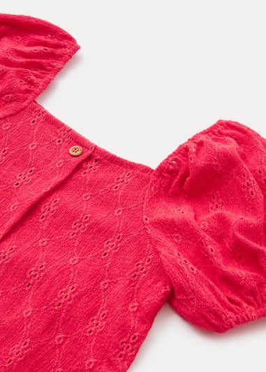 Girls Red Schiffli Dress (4-13yrs)