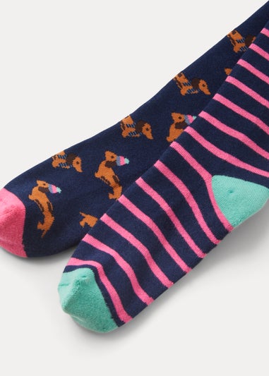 2 Pack Navy Dog Print Welly Socks