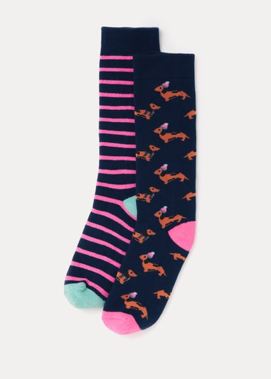 2 Pack Navy Dog Print Welly Socks