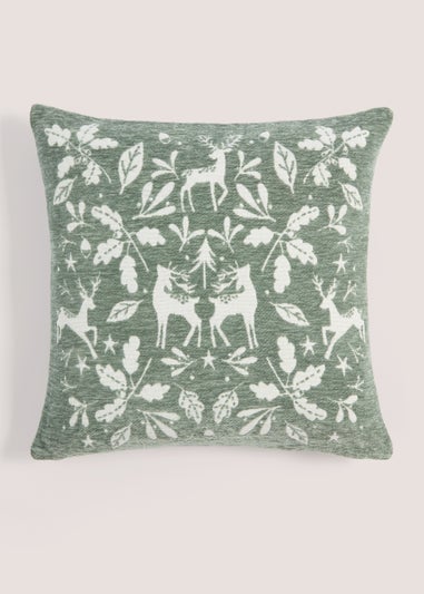 Green Marl Chenille Cushion (43cm x 43cm) - Matalan