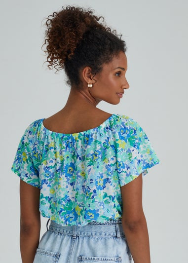 Multicoloured Floral Print Square Neck Top