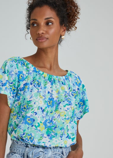 Multicoloured Floral Print Square Neck Top