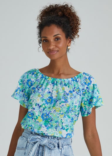 Multicoloured Floral Print Square Neck Top