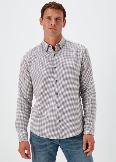 Ecru Houndstooth Check Print Smart Shirt