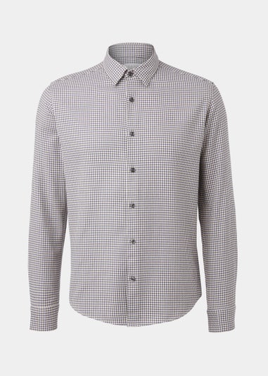Ecru Houndstooth Check Print Smart Shirt