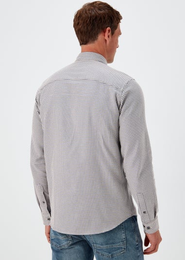 Ecru Houndstooth Check Print Smart Shirt