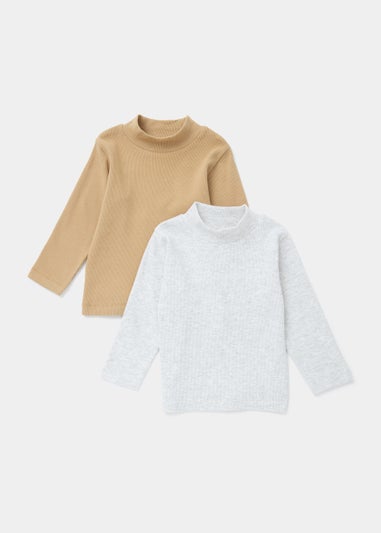 Boys 2 Pack Funnel Neck Ribbed Tops (9mths-6yrs)