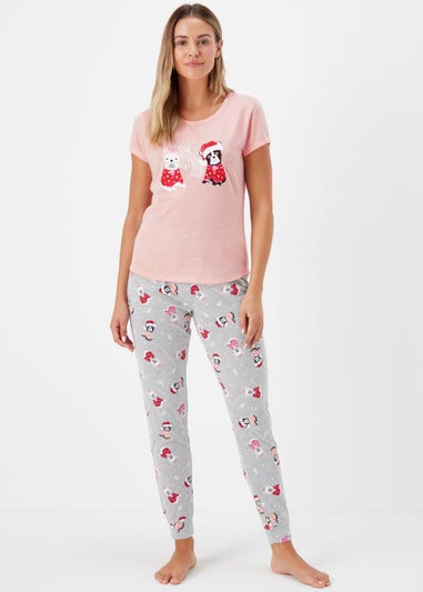 Pink Bulldog Print Jersey Pyjama Set