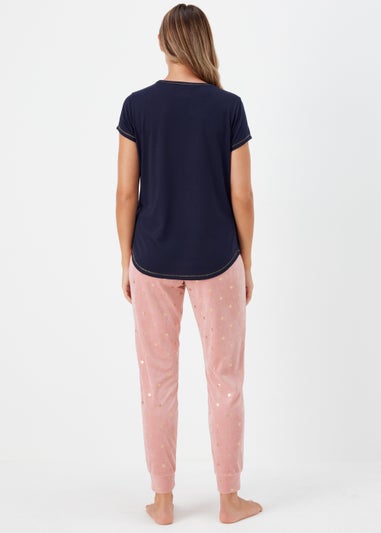 Navy Sleepy Head Print Foil Pyjama Set