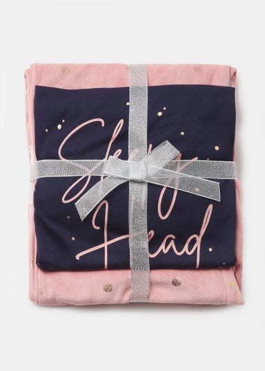 Navy Sleepy Head Print Foil Pyjama Set
