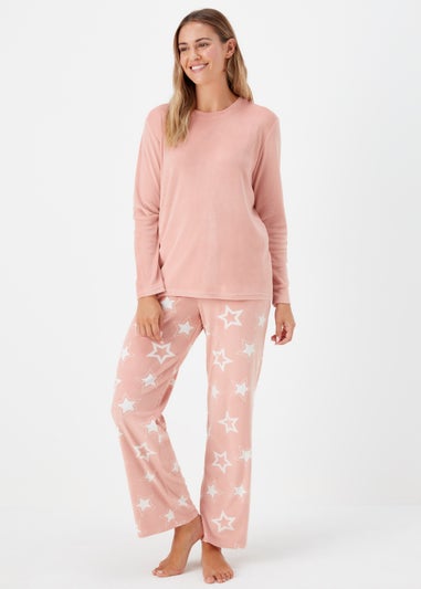 Pink Star Print Fleece Pyjama Set - Extra small