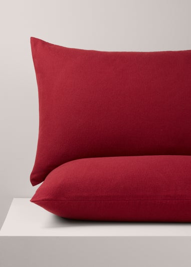 Red Brushed Cotton Pillowcase Pair