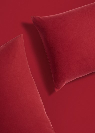 Red Brushed Cotton Pillowcase Pair