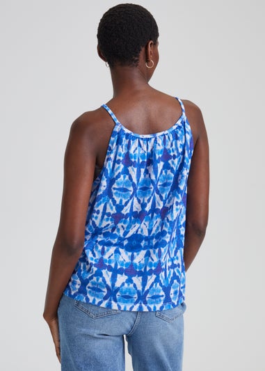 Blue Tie Dye Linen-Look Vest Top