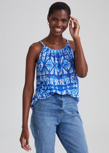 Blue Tie Dye Linen-Look Vest Top