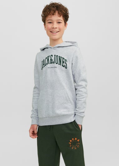 Jack & Jones Junior Grey Print Logo Hoodie (6-16yrs)