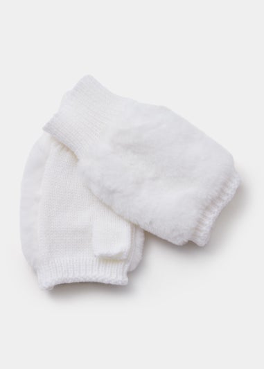 Girls Cream Faux Fur Fingerless Gloves (7-13yrs)
