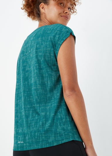 Souluxe Dark Green Jacquard Mesh Sports T-Shirt
