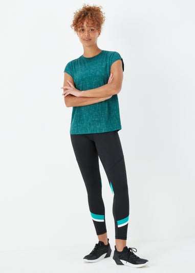 Souluxe Dark Green Jacquard Mesh Sports T-Shirt