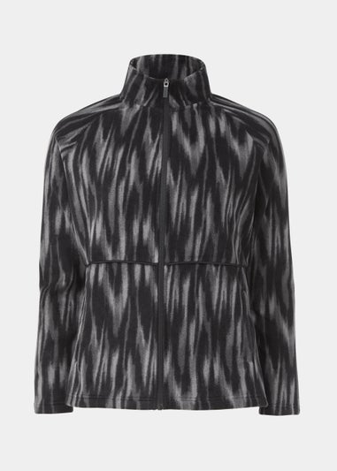 Souluxe Black Print Polar Fleece Zip Up Sports Jacket