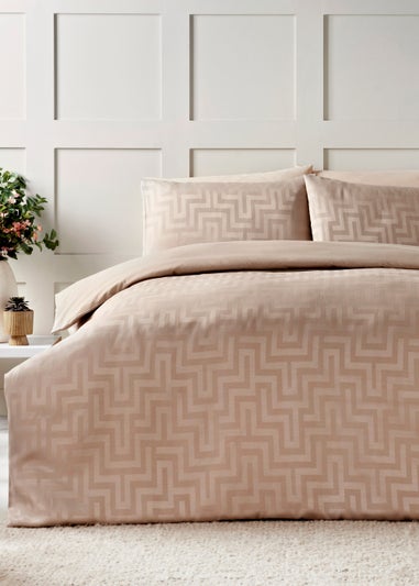 Beige Greek Key Jacquard Cotton Rich Duvet Cover