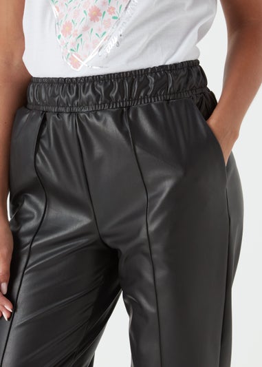 Papaya Petite Black PU Tapered Trousers