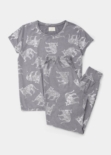 Charcoal Silver Foil Tiger Pyjama Set