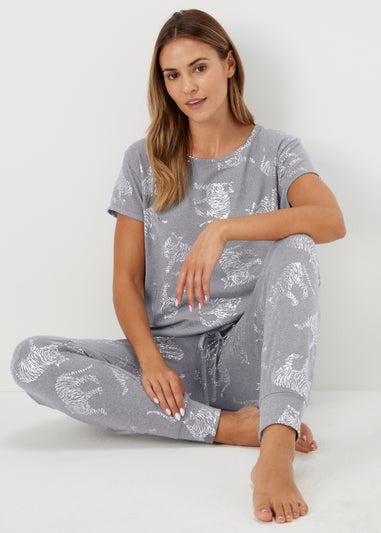 Charcoal Silver Foil Tiger Pyjama Set