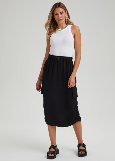 Black Utility Midi Skirt