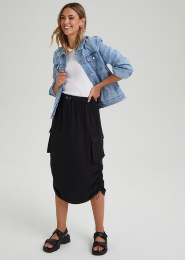 Black Utility Midi Skirt