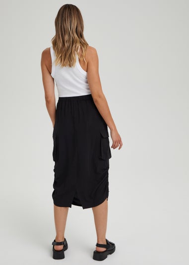 Black Utility Midi Skirt