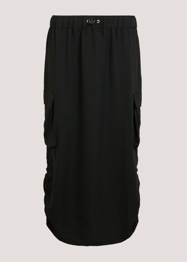 Black Utility Midi Skirt