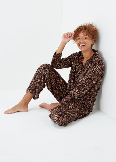 Mink Animal Print Traditional Button Up Pyjamas